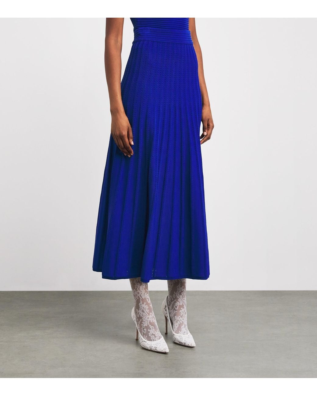 Edeline Lee Blue Knitted Pleated Midi Skirt