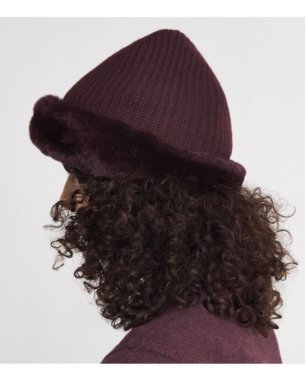 Yves Salomon Red Wool-Cashmere Rabbit Fur Trim Beanie