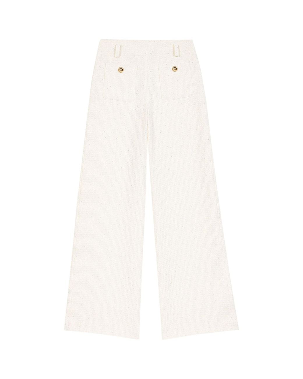 Maje White Tweed Wide-Leg Trousers