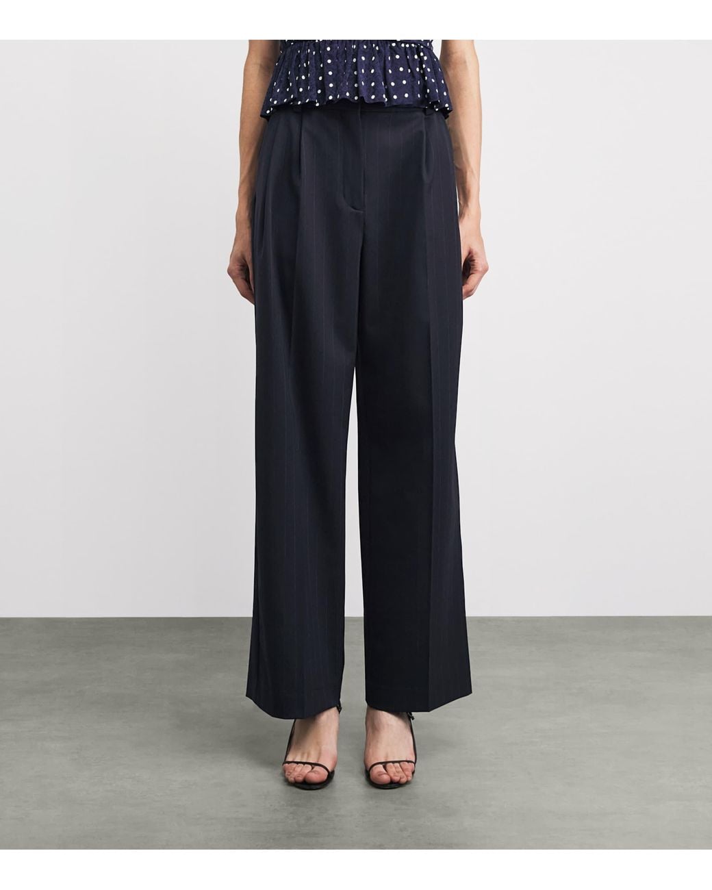 Maje Blue Wool-Blend Pinstripe Wide-Leg Trousers