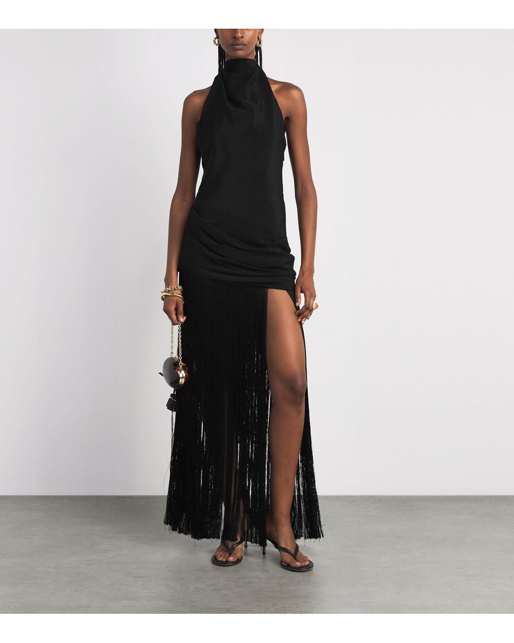 Cult Gaia Black Fringe-Detail Noosha Maxi Dress