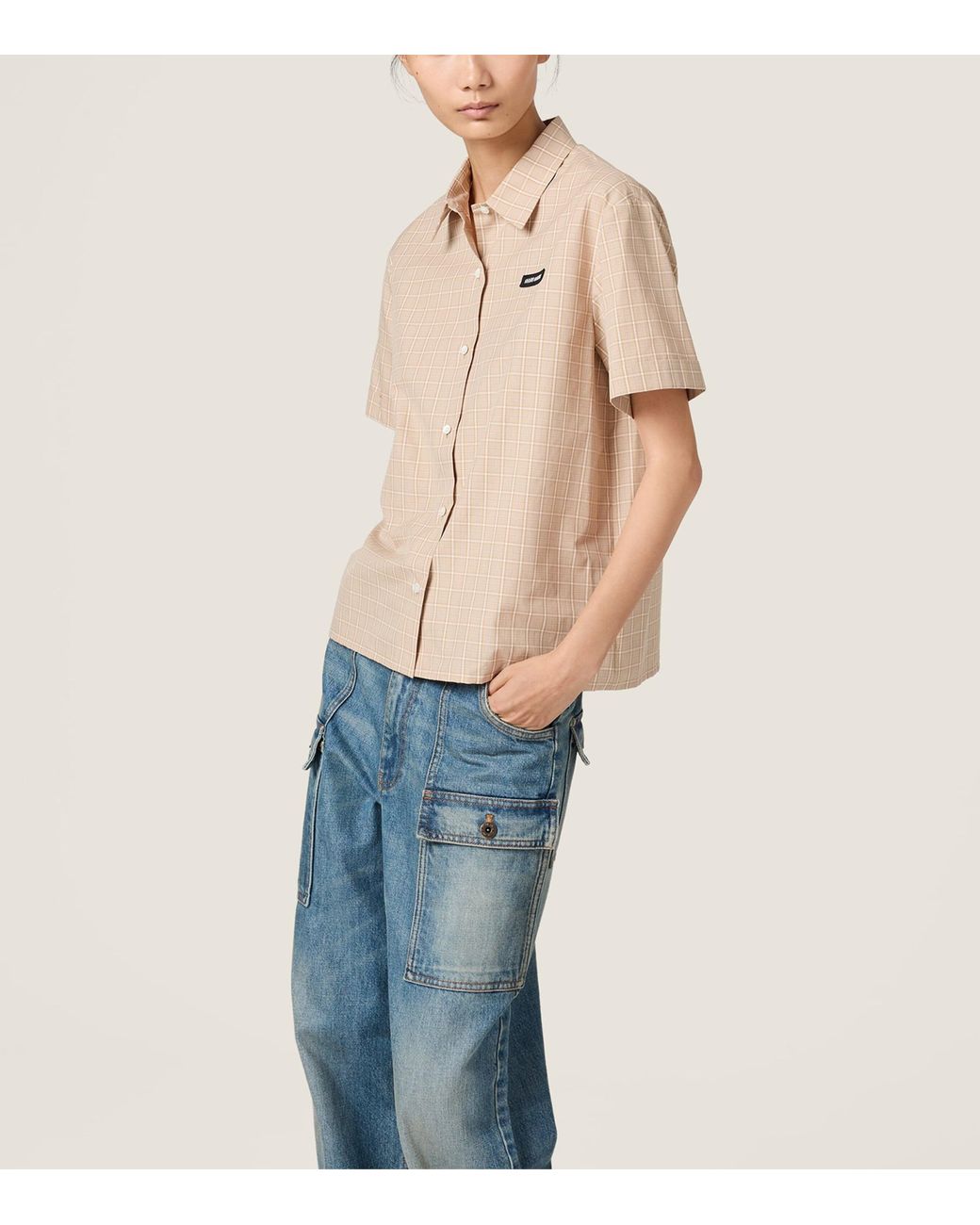 Miu Miu Natural Cotton Poplin Check Oversized Shirt