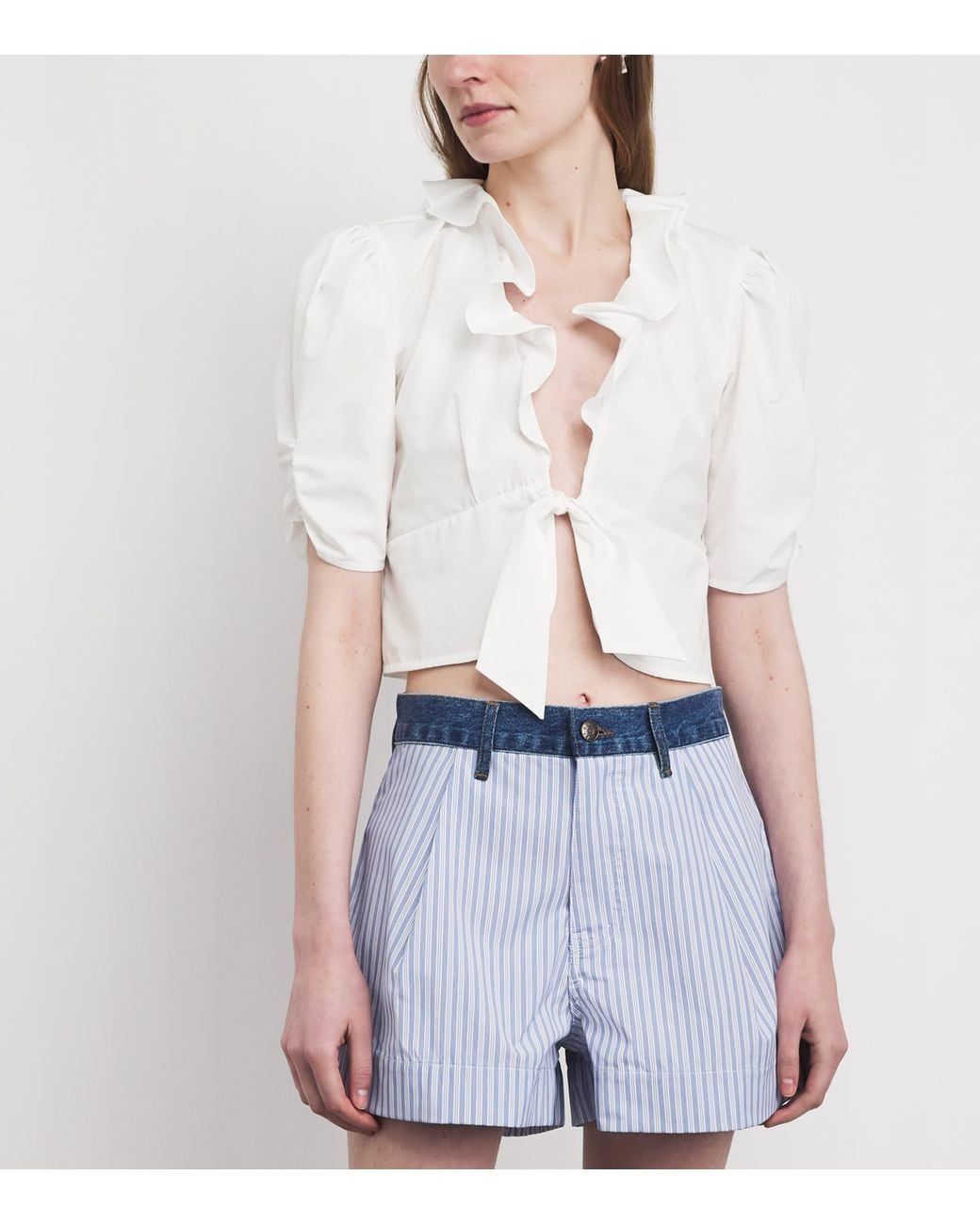 Sandro White Cotton Ruffle Blouse