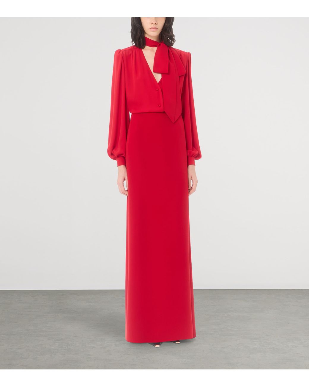 Valentino Red Silk Tie-Detail Blouse