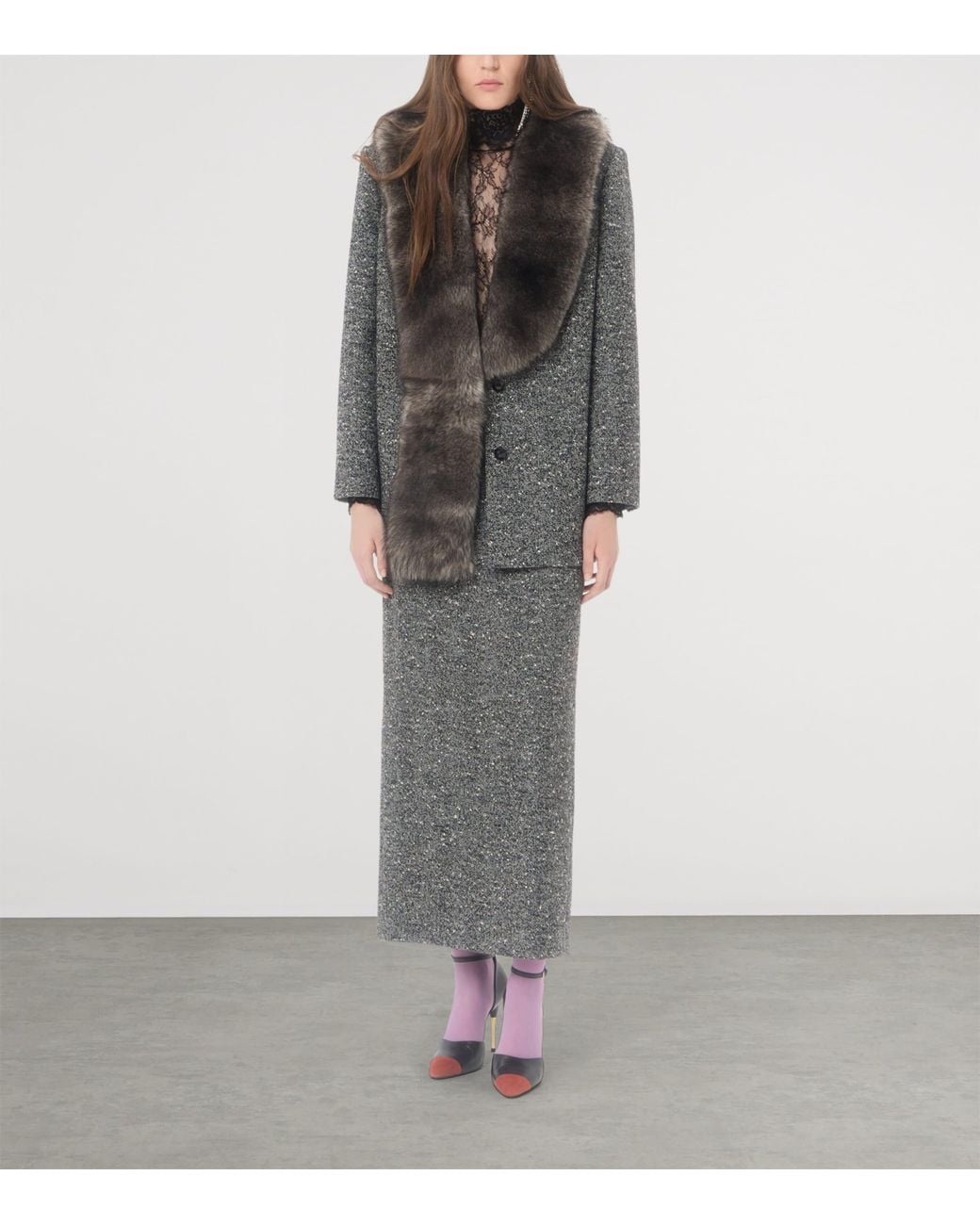 Valentino Gray Wool-Blend Midi Skirt