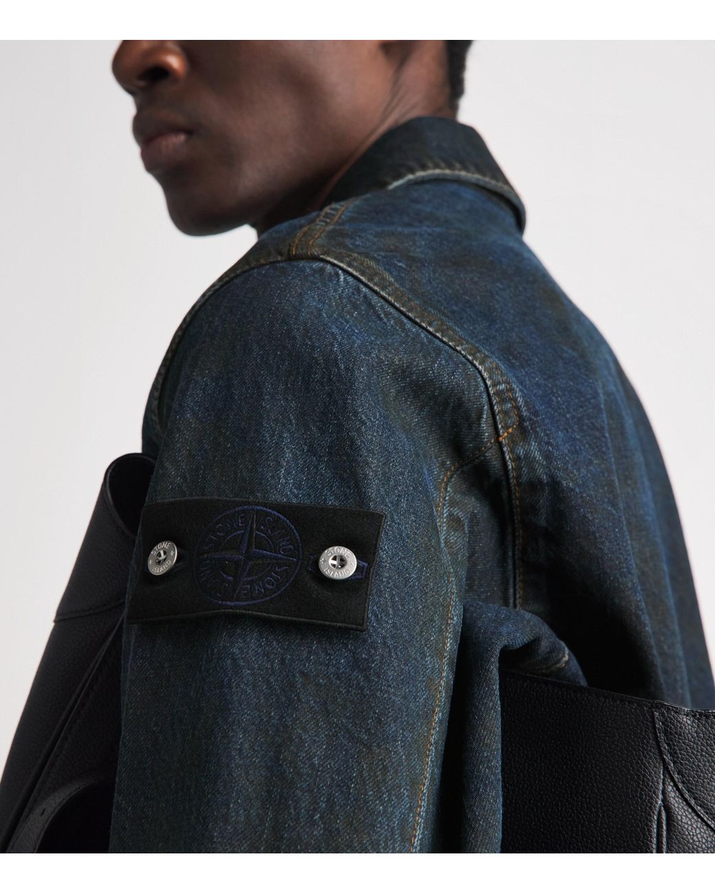 Stone Island Blue Denim Biker Jacket for men