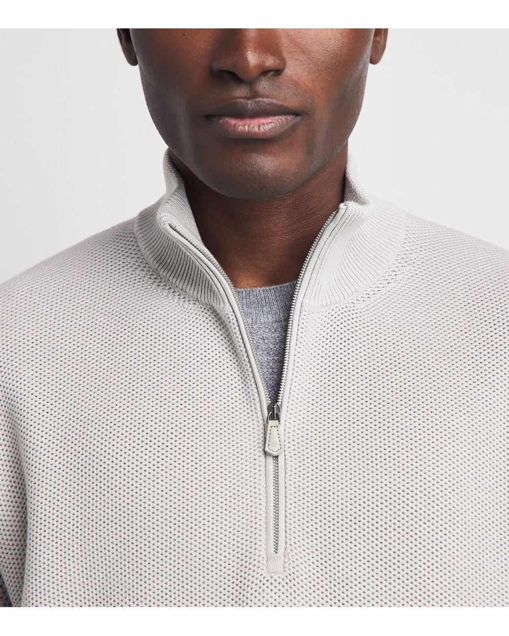 Ralph Lauren Gray Stretch-Silk-Cotton Quarter-Zip Sweater for men