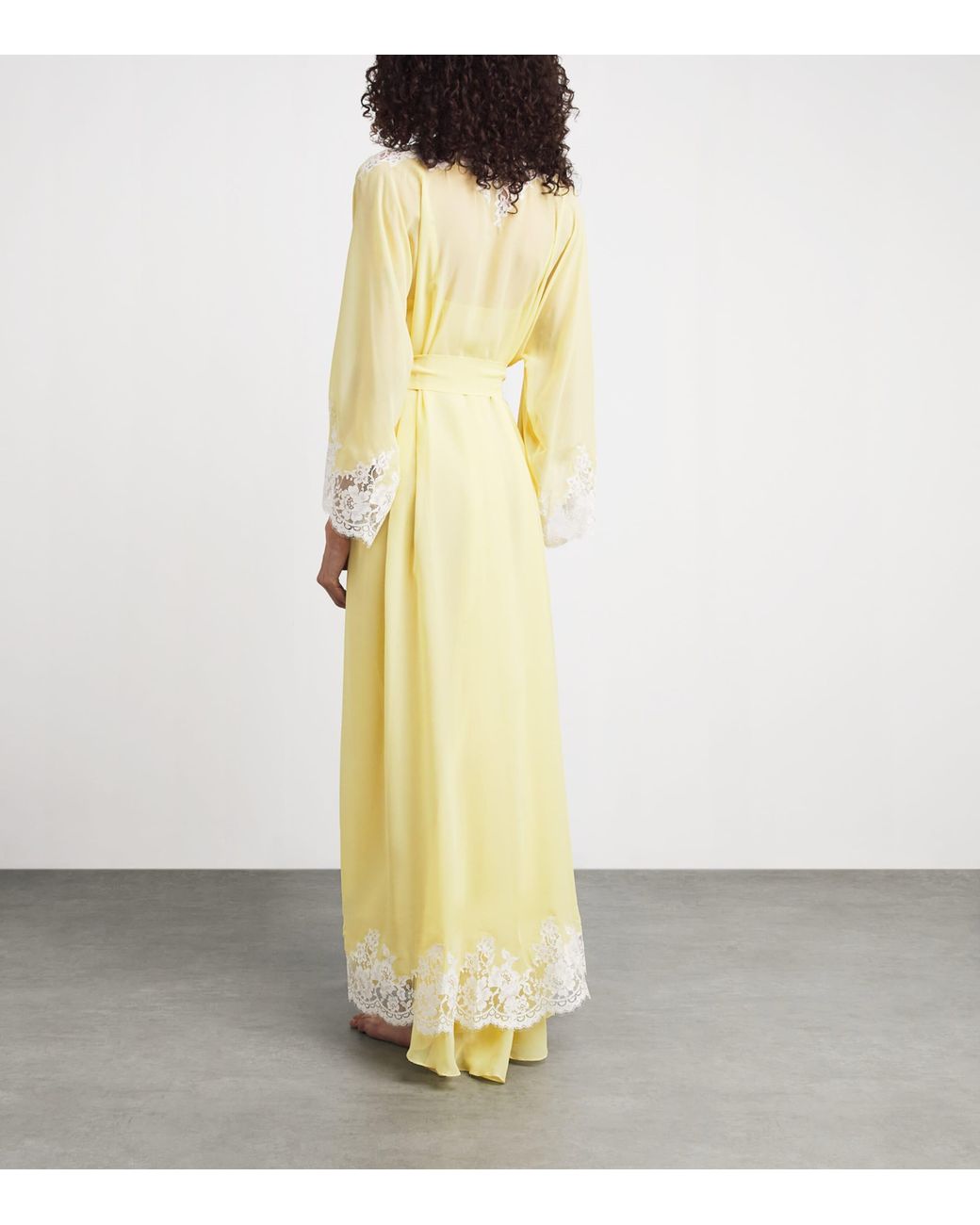 Rosamosario Yellow Silk Georgette Lace La Papessa Robe