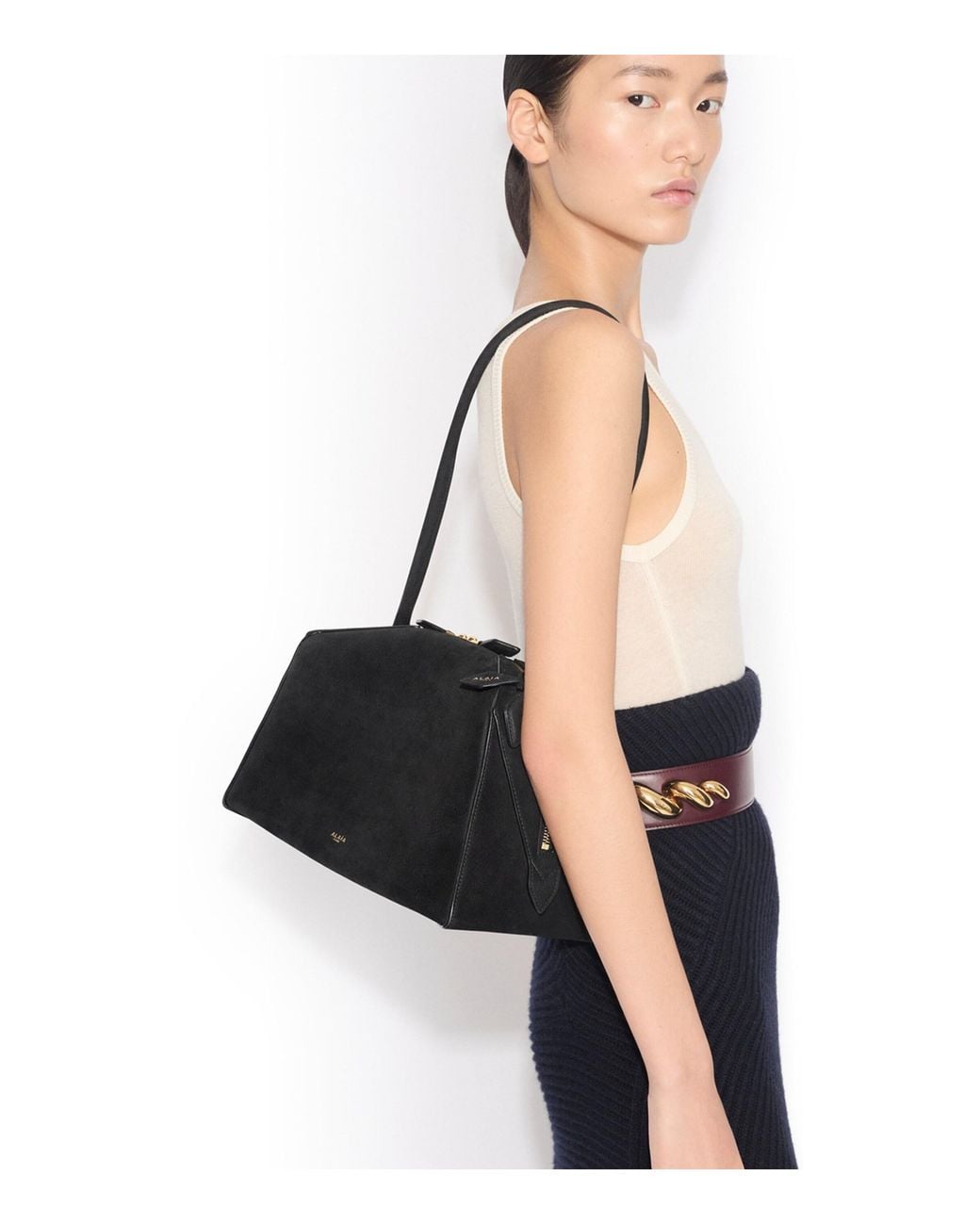 Alaïa Black Nubuck Leather Le Bouledogue Shoulder Bag