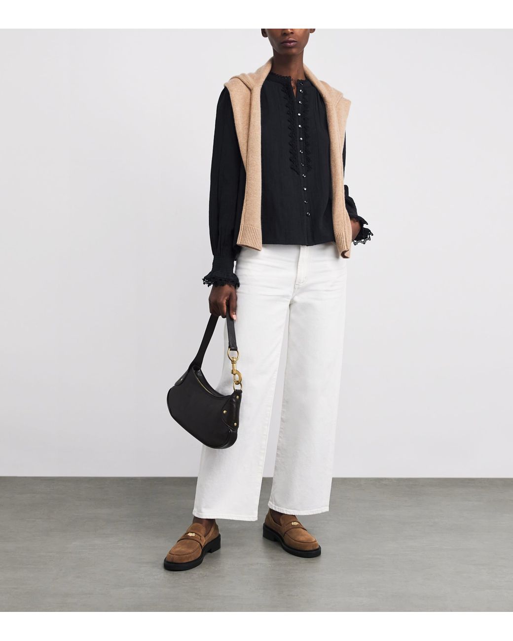 ME+EM Black Cotton Embroidered Blouse
