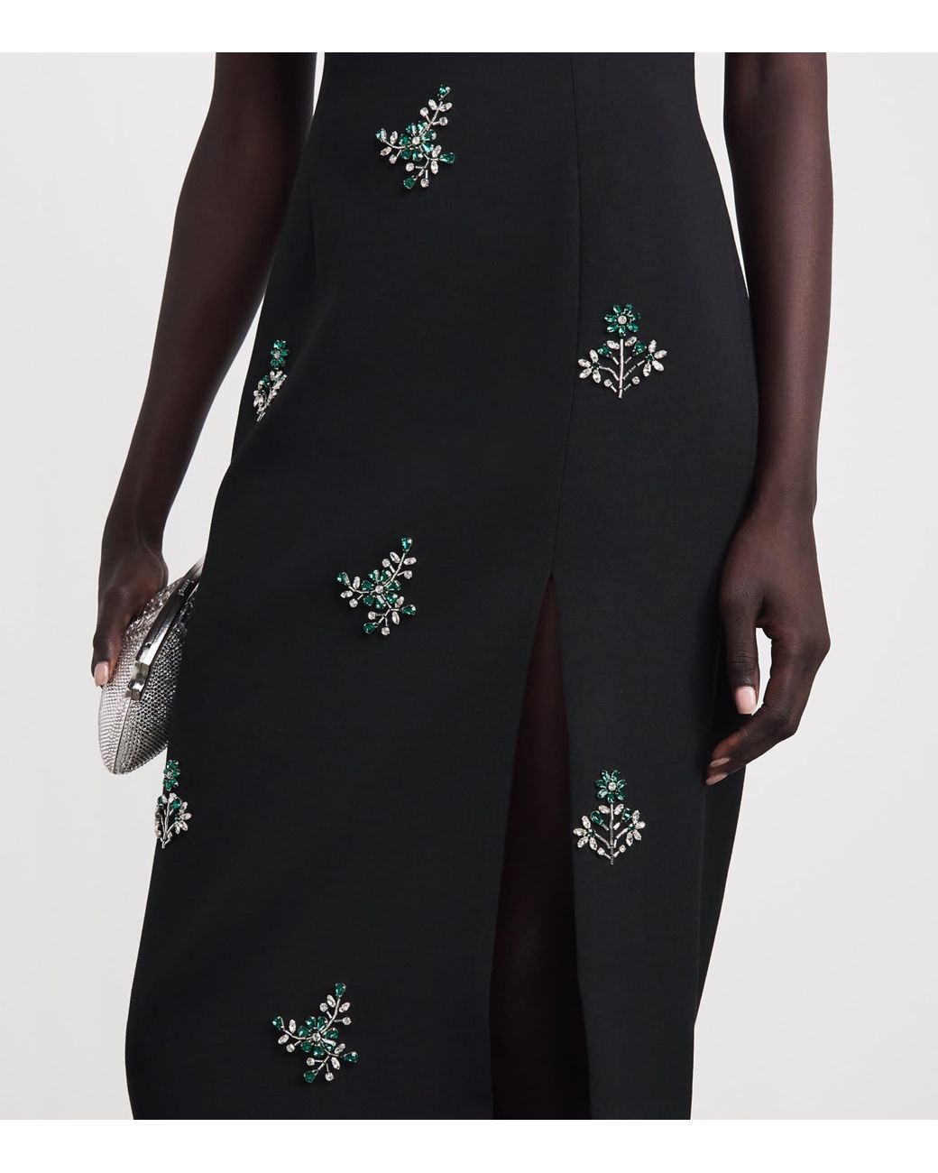 Huishan Zhang Black Crepe Embellished Evelyn Midi Dress