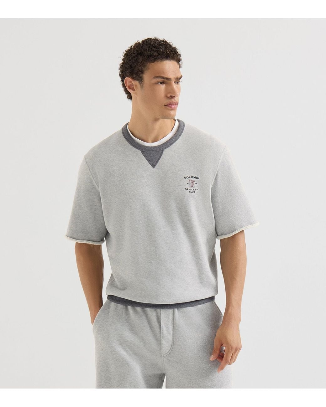 Brunello Cucinelli Gray Cotton Logo Short-Sleeve Sweatshirt for men