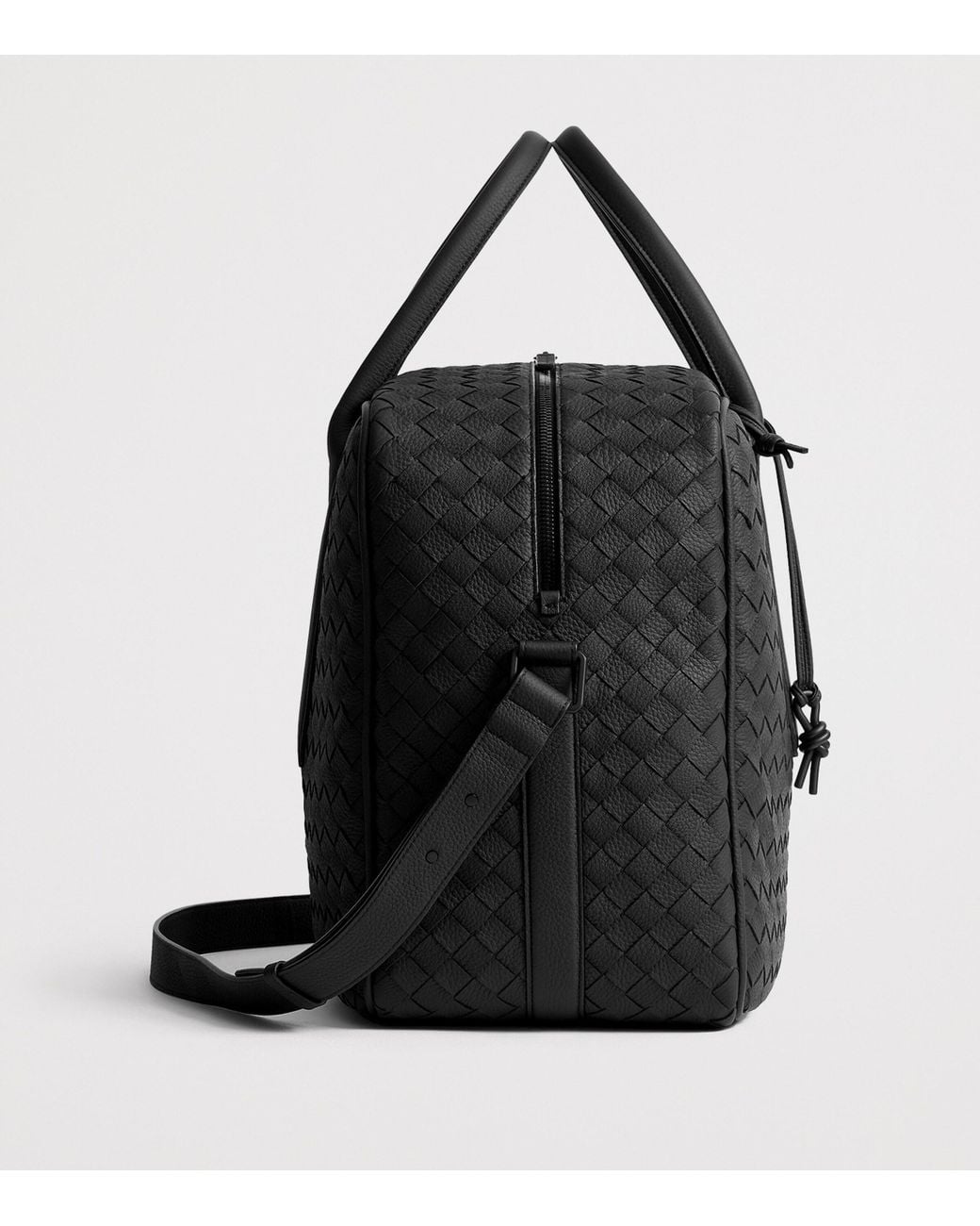 Bottega Veneta Black Leather Intrecciato Getaway Weekender Travel Bag