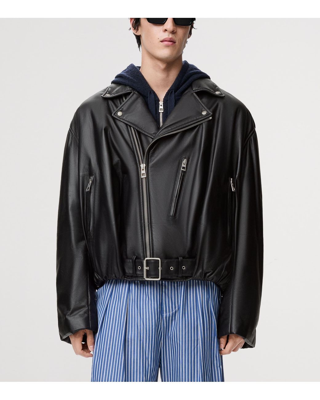 Loewe Black Balloon Leather Biker Jacket for men