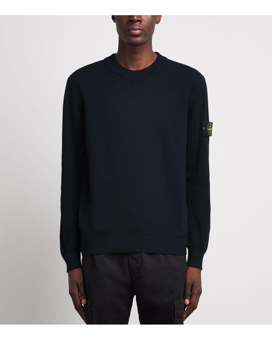 Stone Island Blue Ribbed Compass Patch Sweatshirt for men