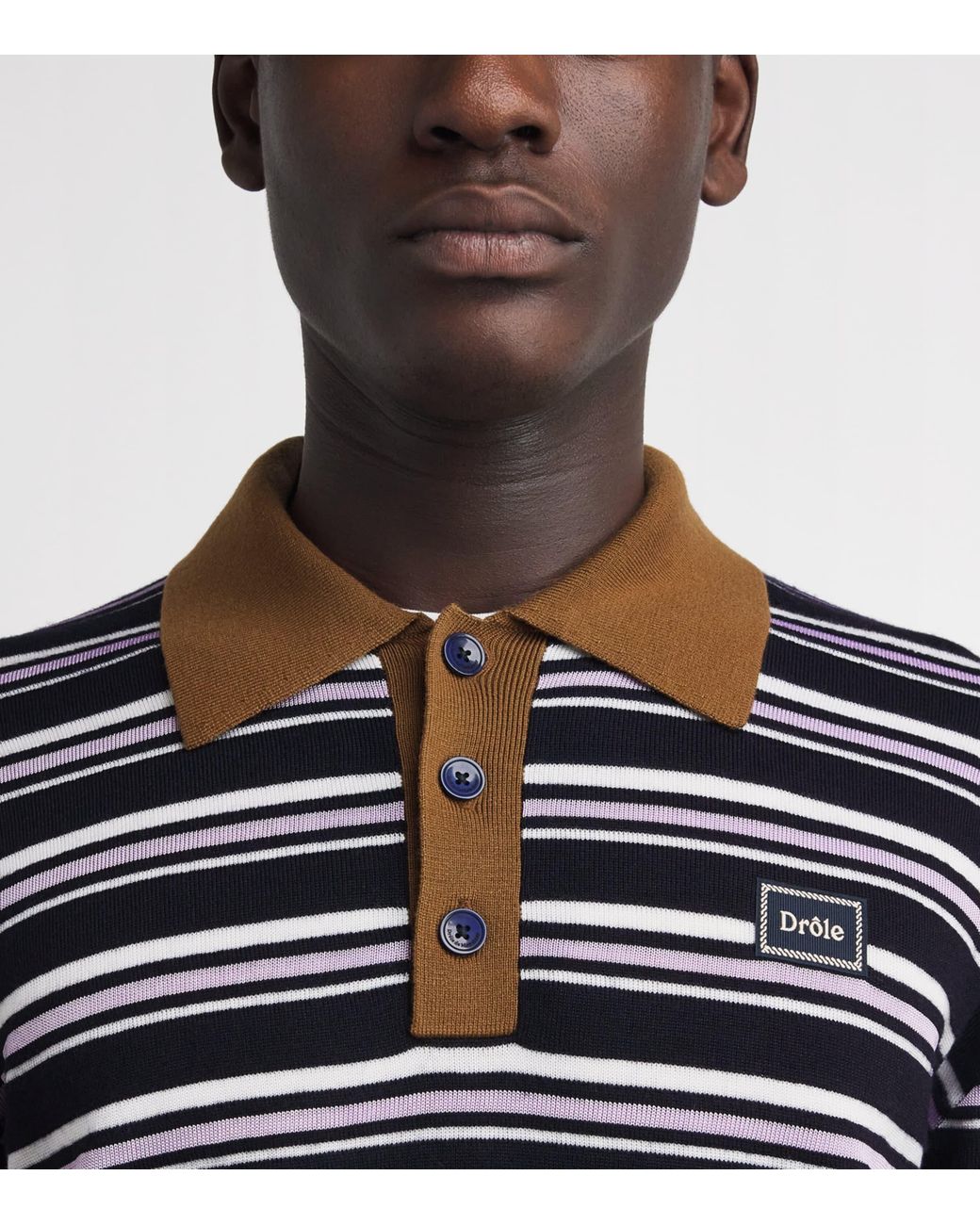 Drole de Monsieur Blue Wool-Blend Striped Polo Sweater for men