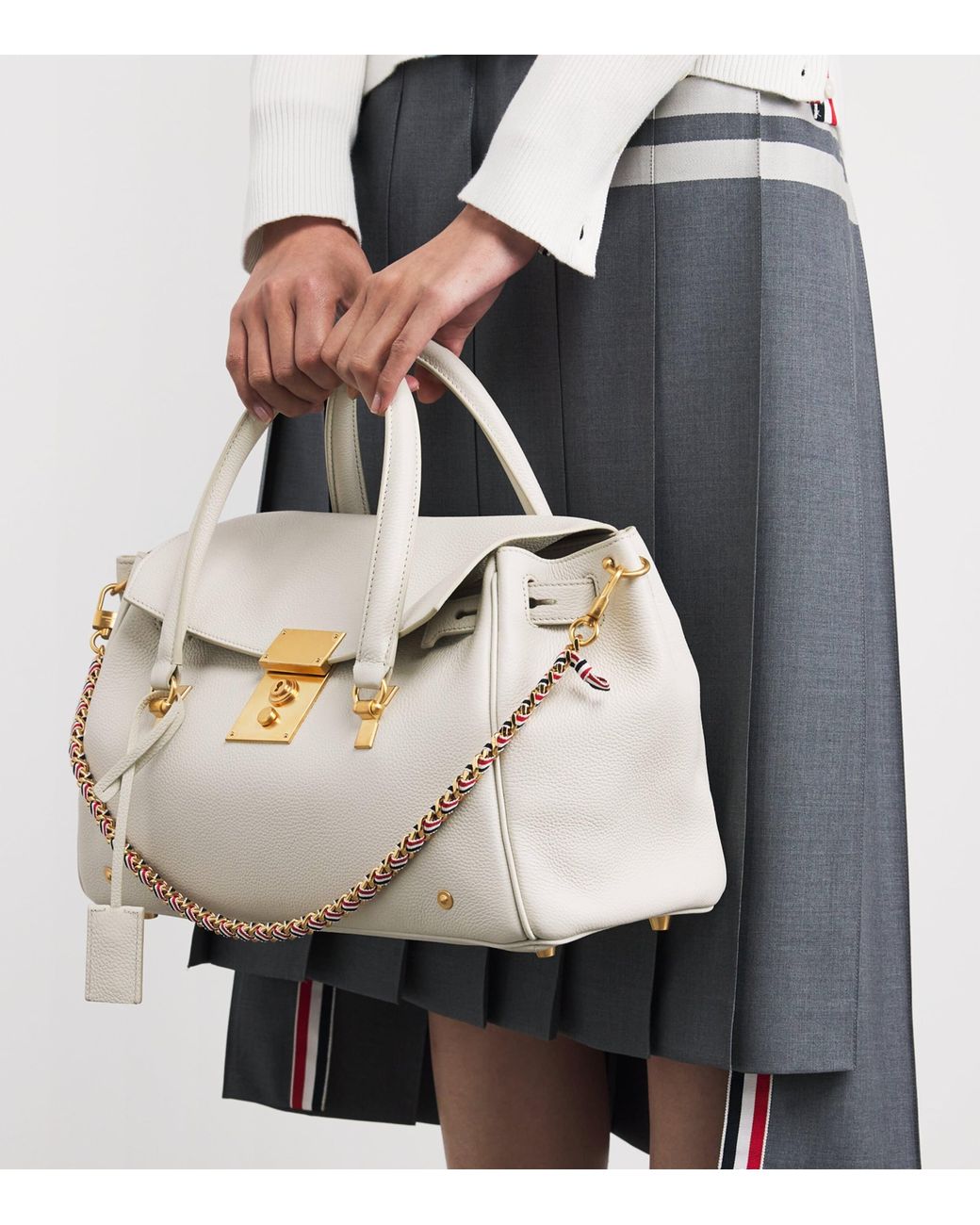 Thom Browne Natural Grain Leather Bolton Top-Handle Bag
