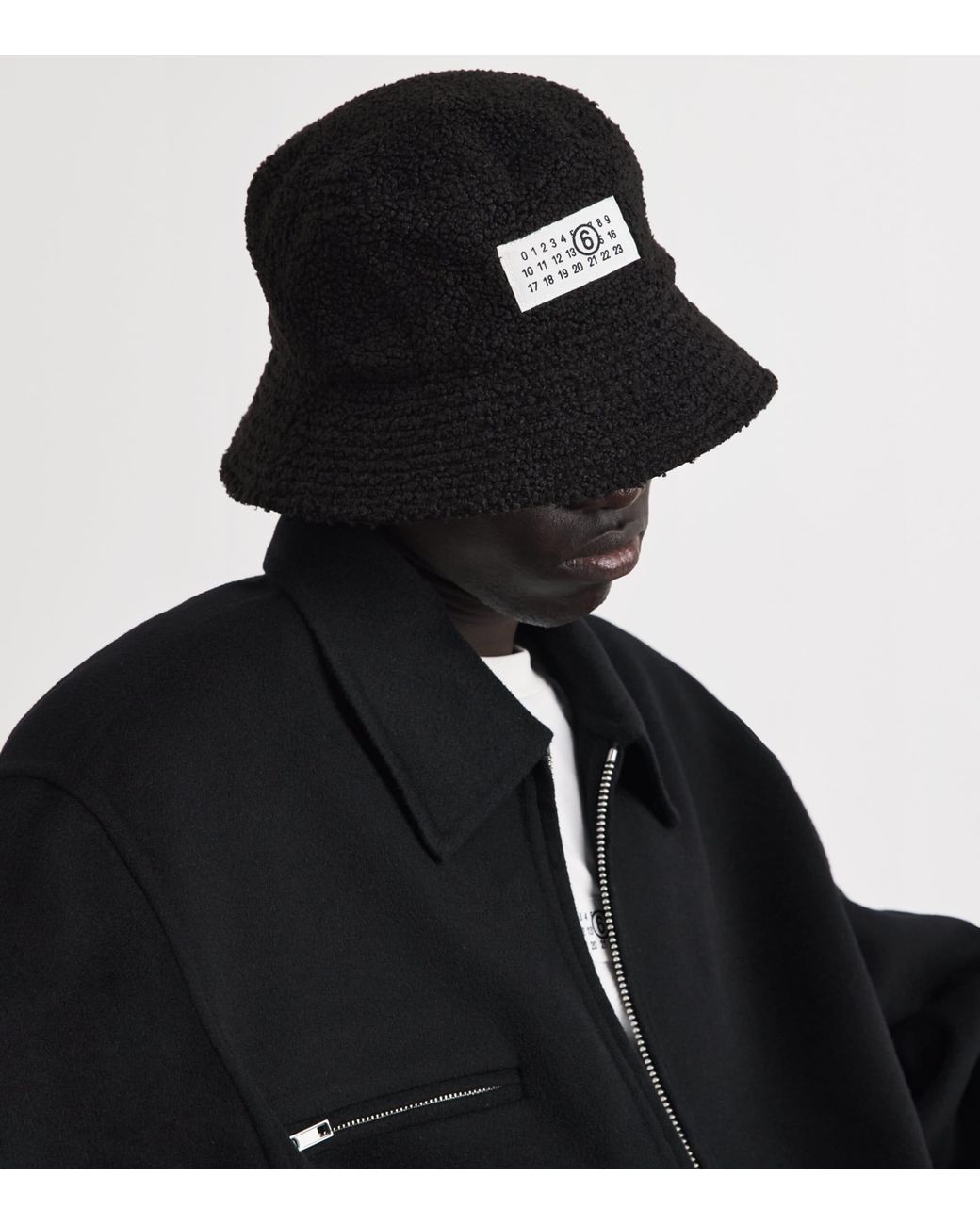 MM6 by Maison Margiela Black Bouclé Logo Patch Bucket Hat for men