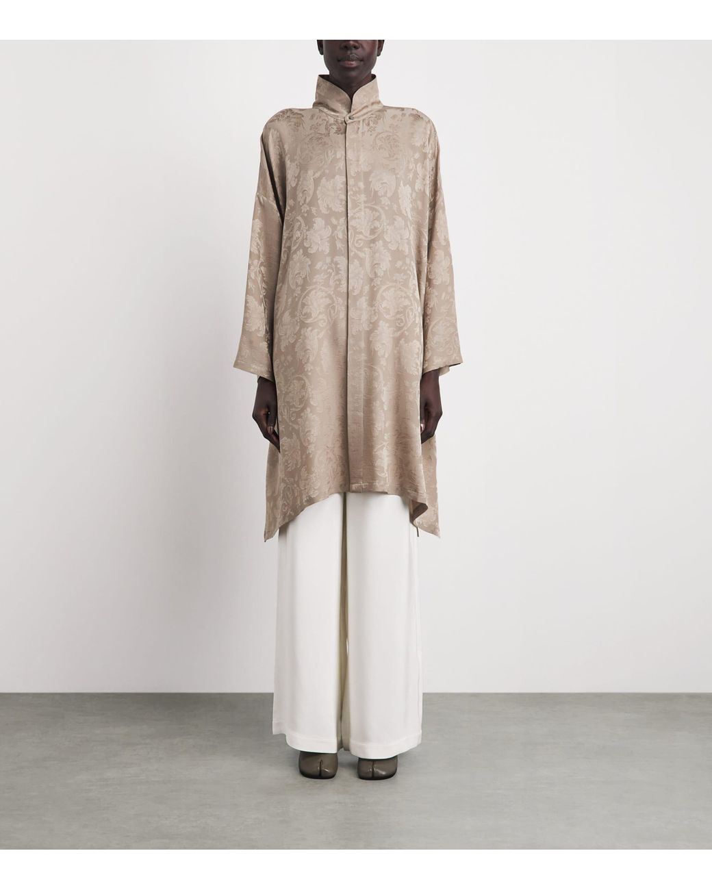Eskandar Brown Silk Double-Stand Collar Shirt