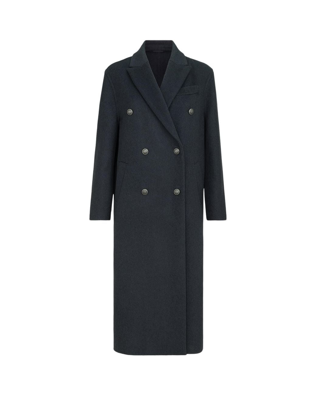 Brunello Cucinelli Black Cashmere Double-Breasted Overcoat