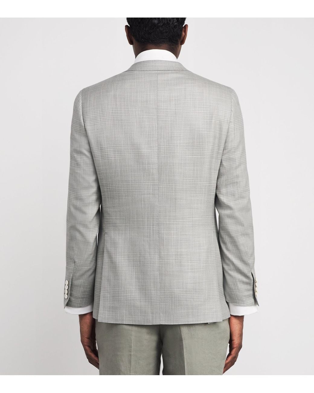 Brioni Gray Wool-Silk Check Ravello Blazer for men