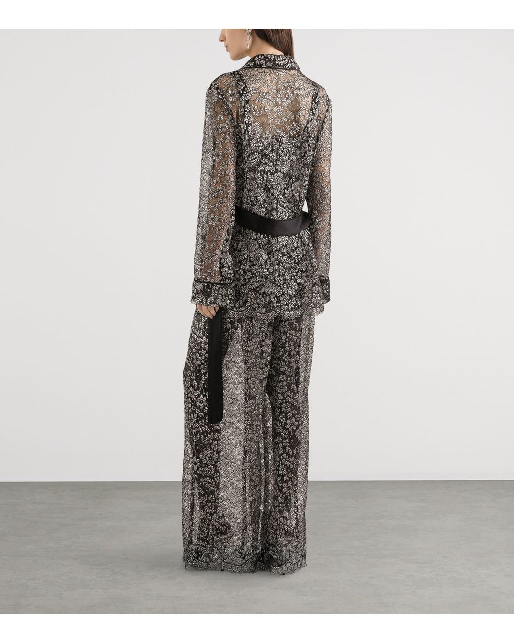 Dolce & Gabbana Gray Lamé Lace Wide-Leg Trousers