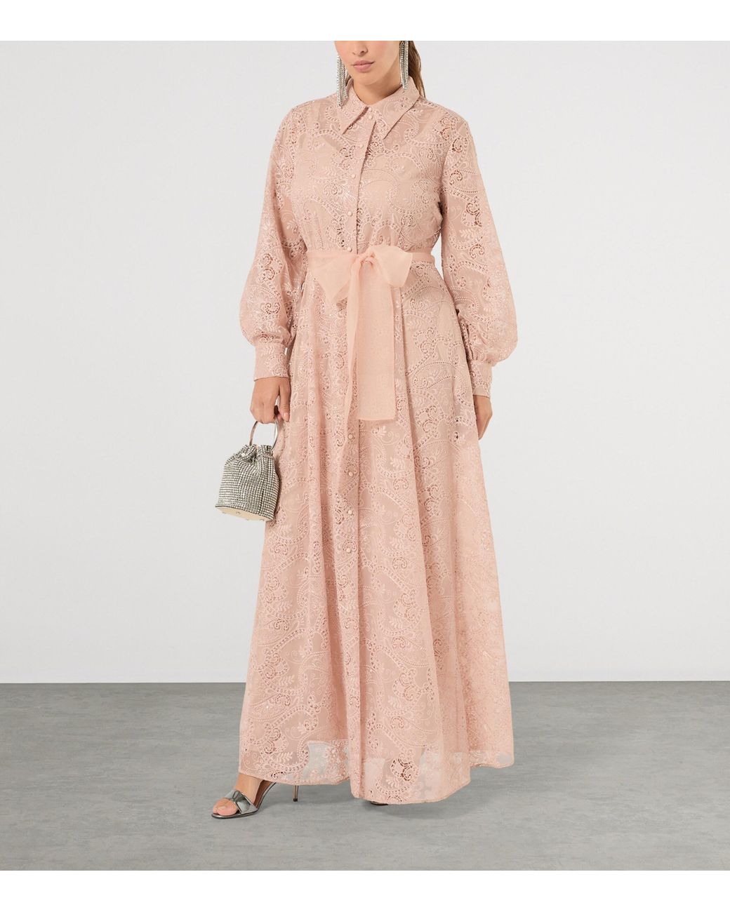 Marina Rinaldi Pink Embroidered Maxi Shirt Dress