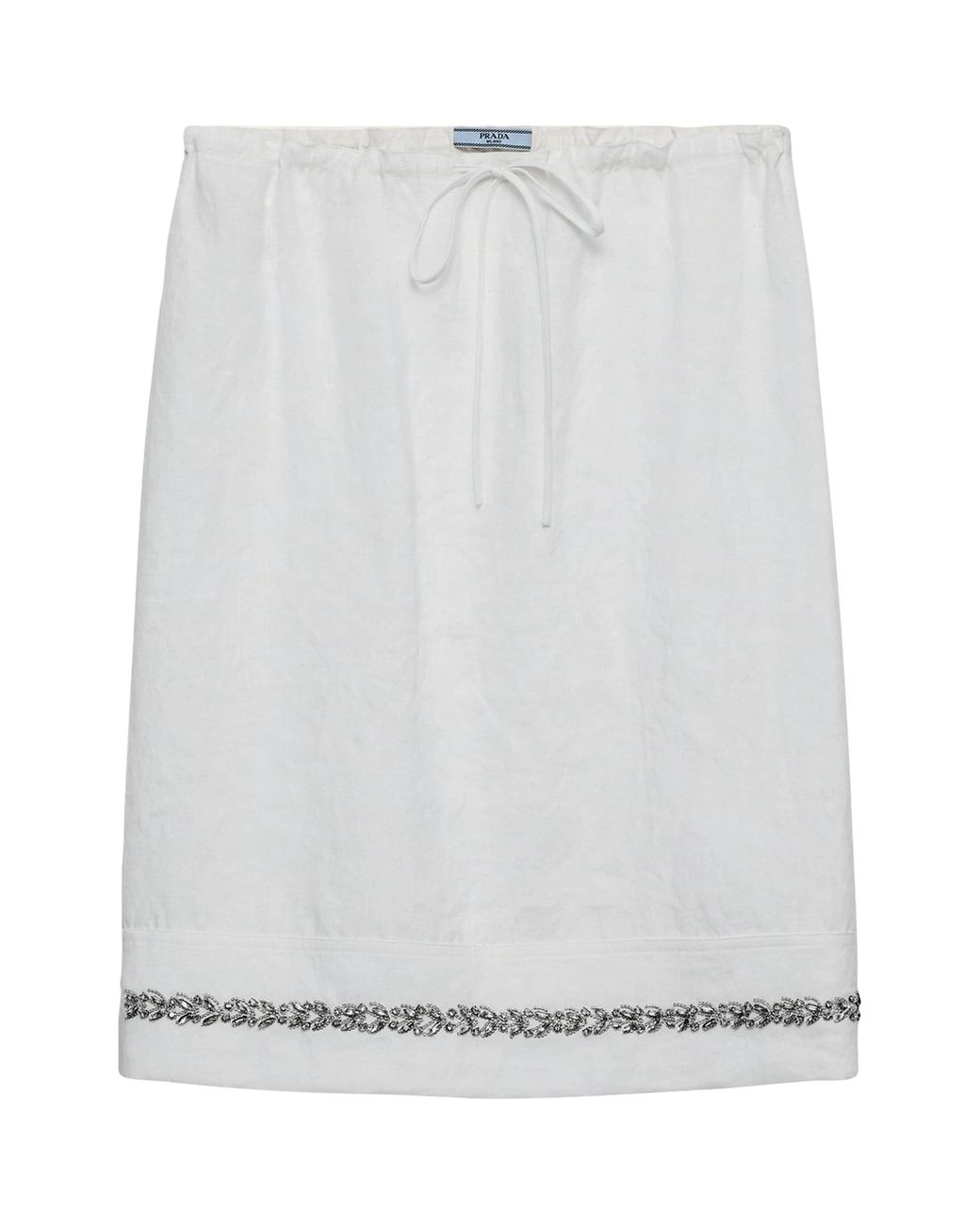 Prada White Linen Embellished Midi Skirt