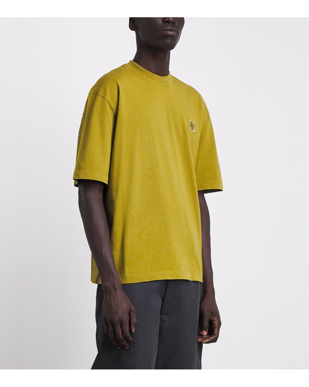 Stone Island Yellow Cotton Compass Logo T-Shirt for men