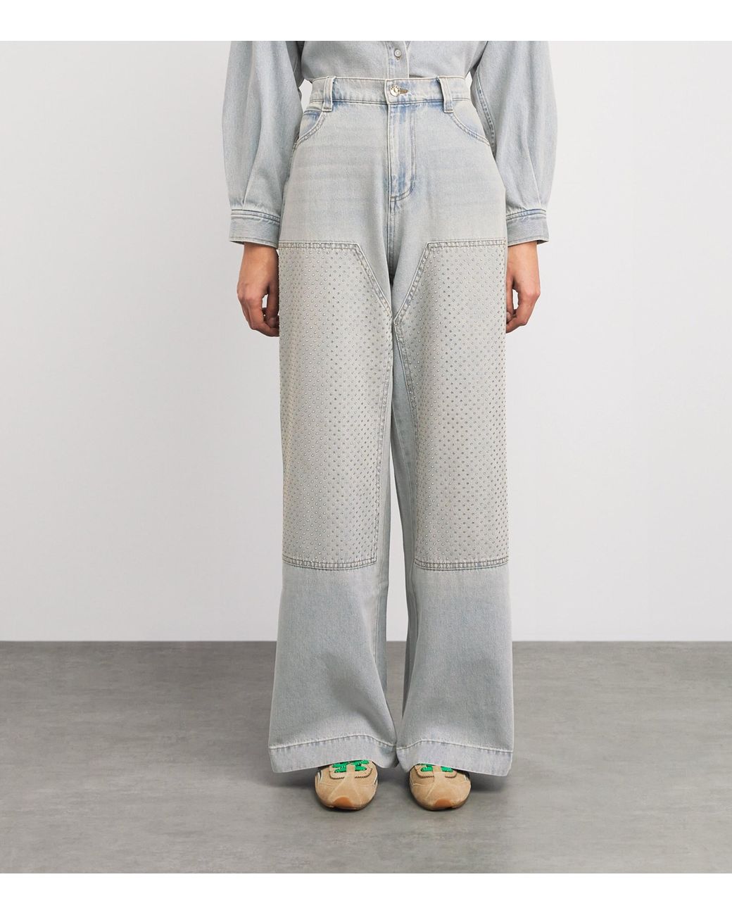 Sandro Gray Rhinestone-Embellished Straight Jeans