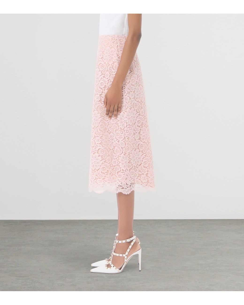 Valentino Pink Lace Midi Skirt