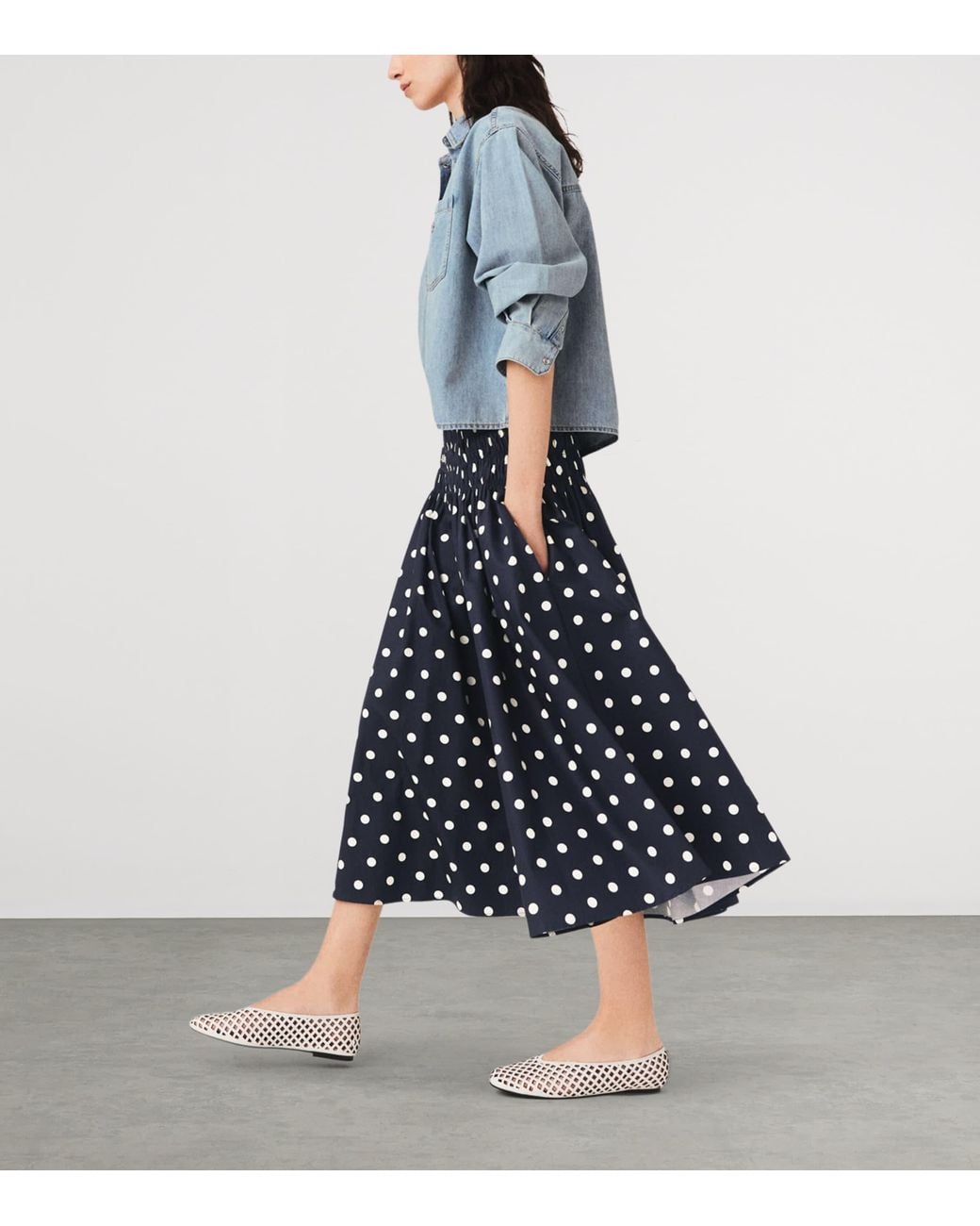 Maje Blue Cotton Polka-Dot Maxi Skirt