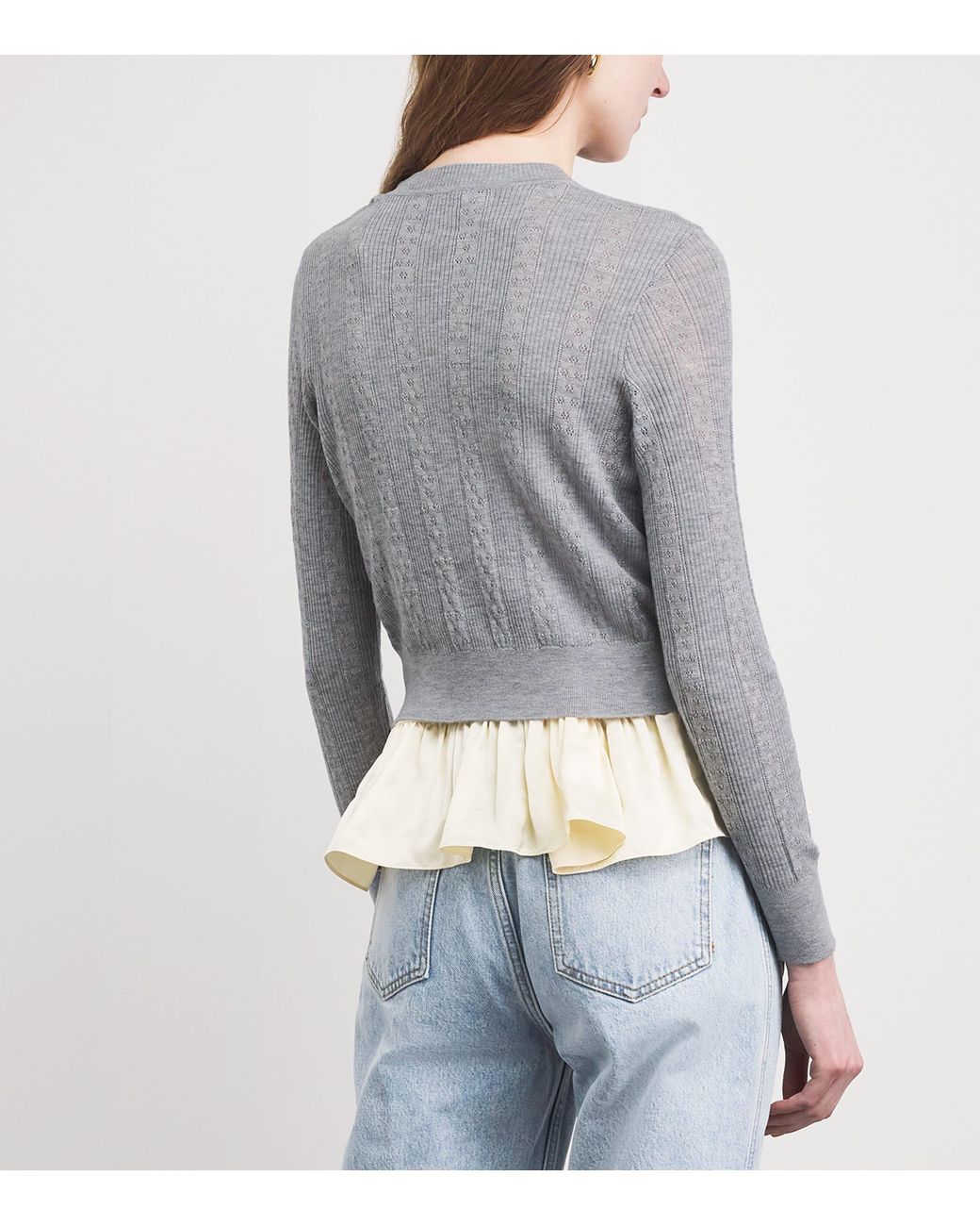 Sandro Gray Wool Pointelle-Knit Cardigan