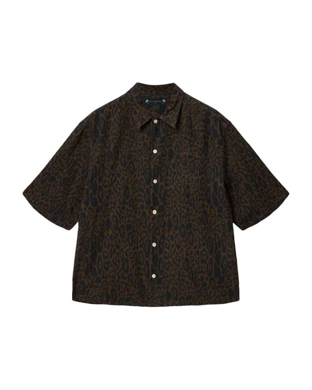 AllSaints Black Organic Cotton-Linen Leopardo Shirt for men