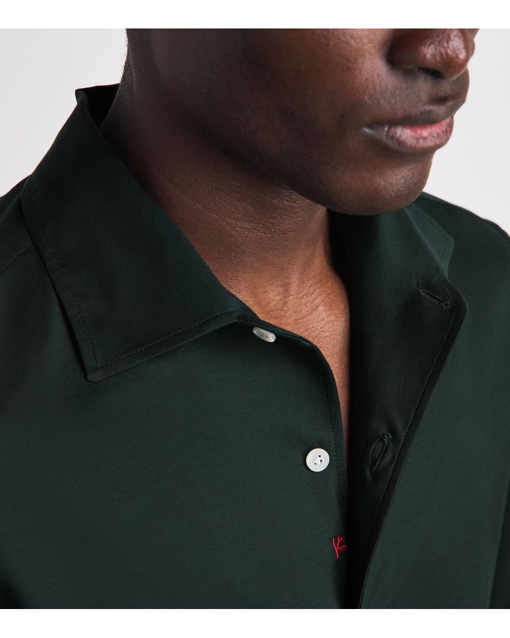 Isaia Green Cotton Jersey Sport Shirt for men