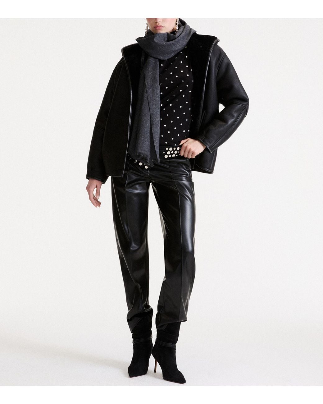 Marella Black Ram Leather Hooded Jacket