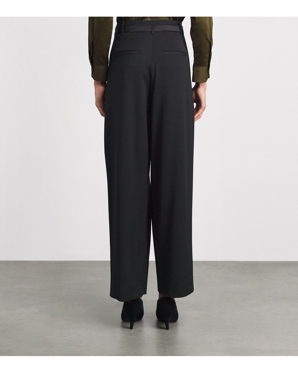 ME+EM Black Wool-Blend Exaggerated Taper Tux Trousers