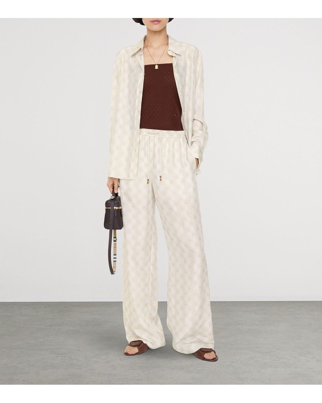 Burberry Natural Silk Equestrian Knight Design Trousers