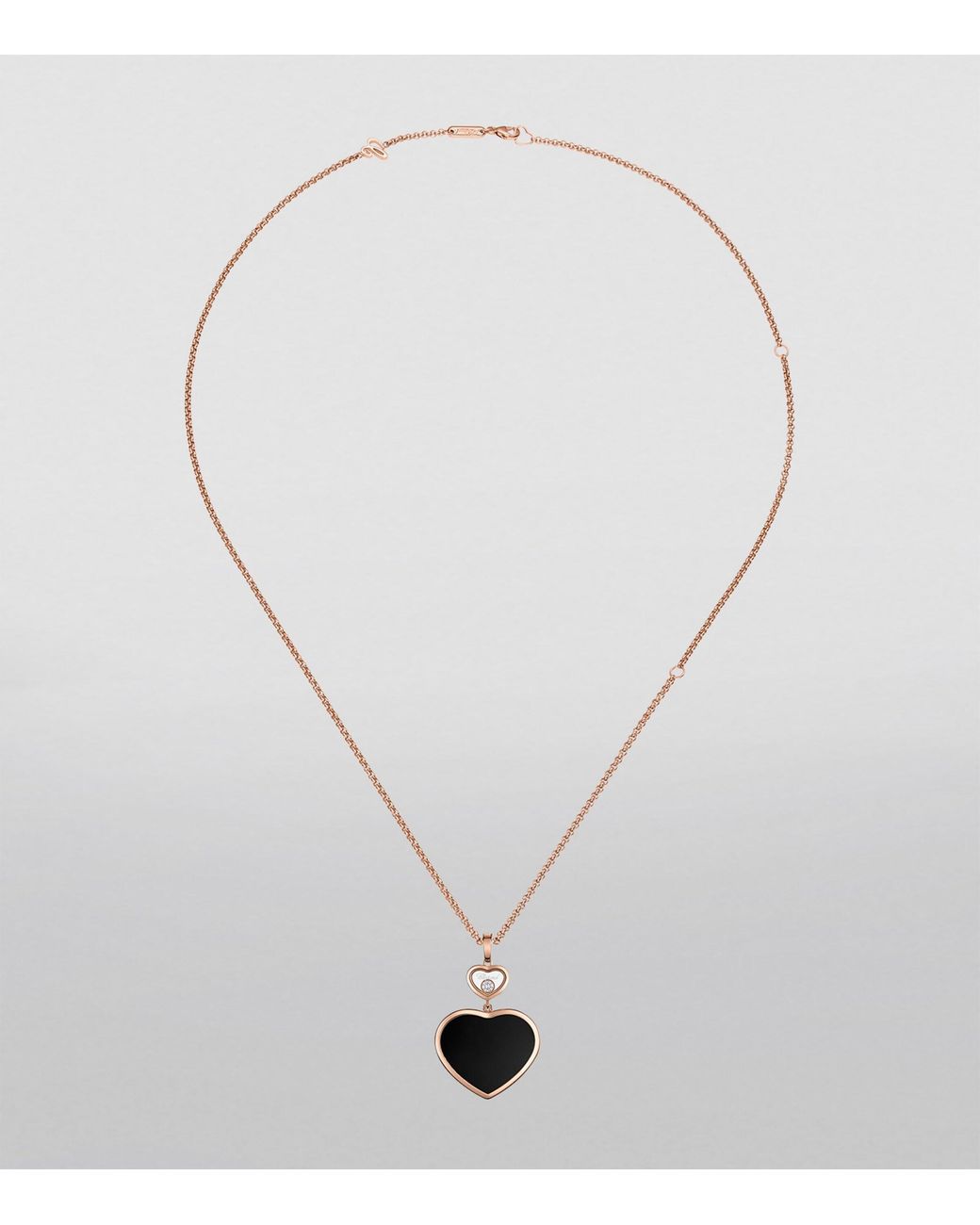 Chopard Metallic Diamond And Onyx Happy Hearts Pendant Necklace