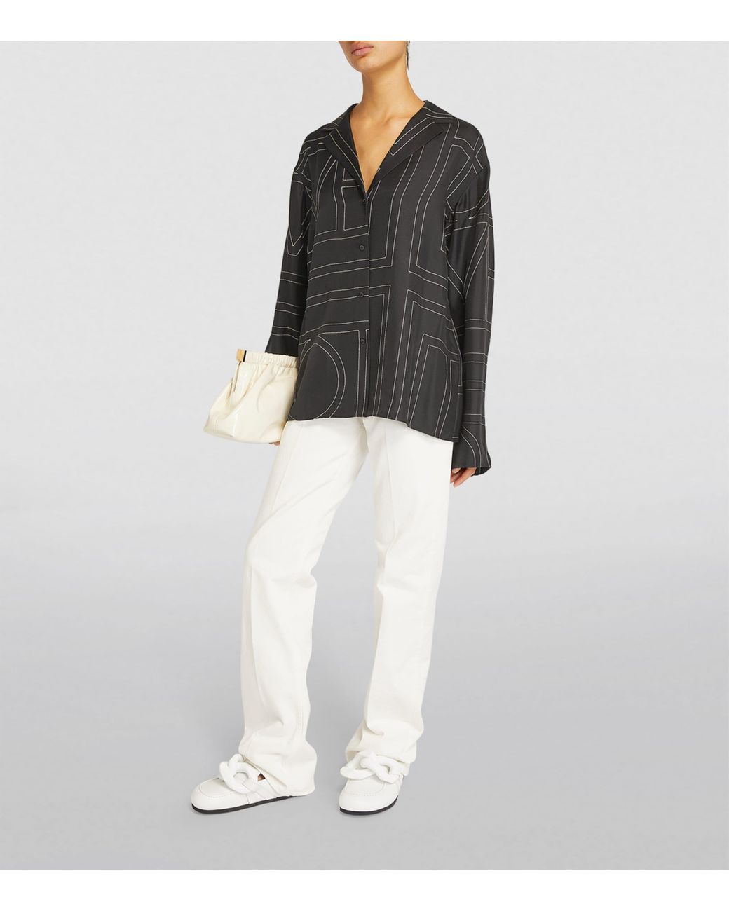 Totême Black Silk Embroidered Monogram Shirt