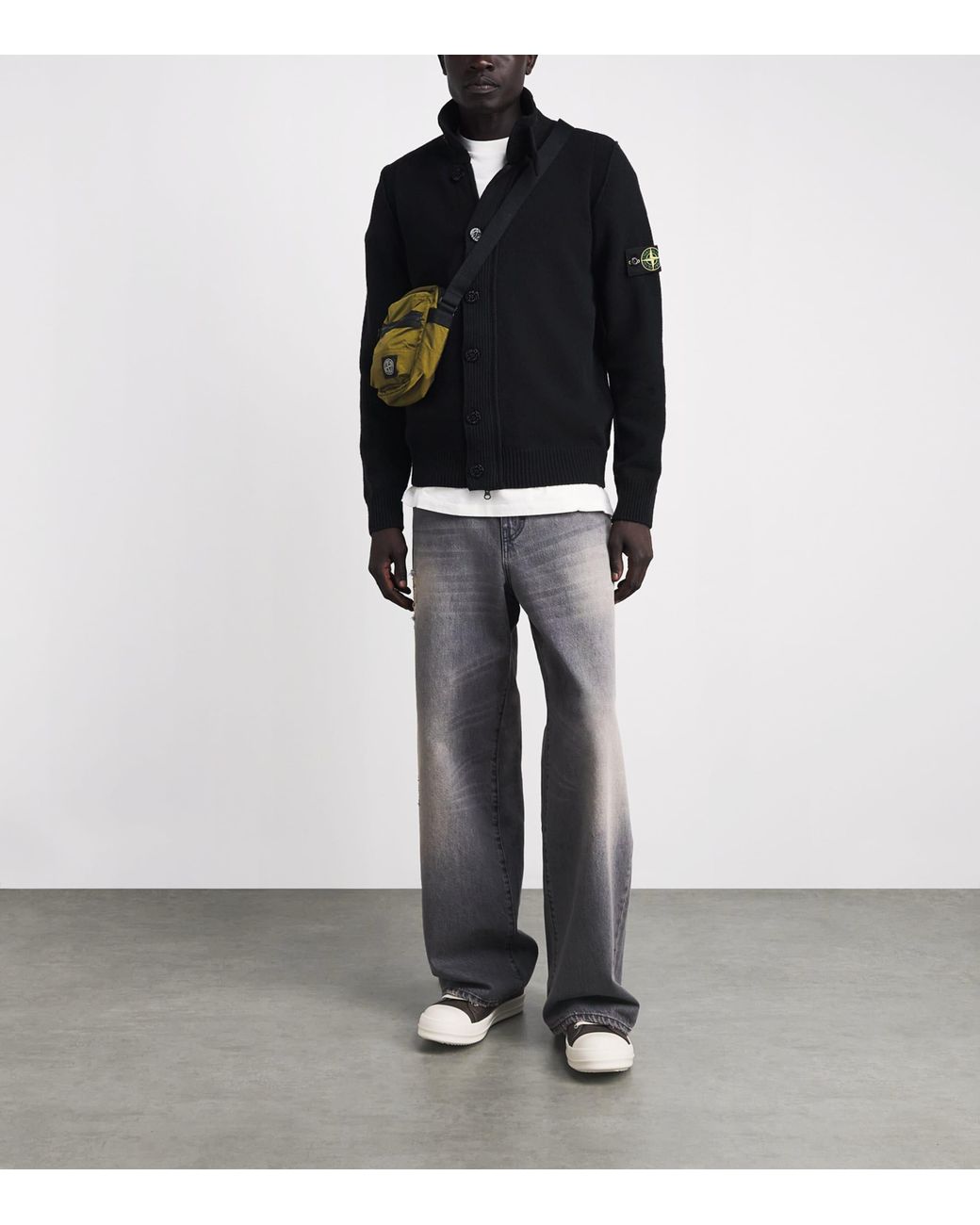 Stone Island Blue Lambswool Stand-Collar Cardigan for men