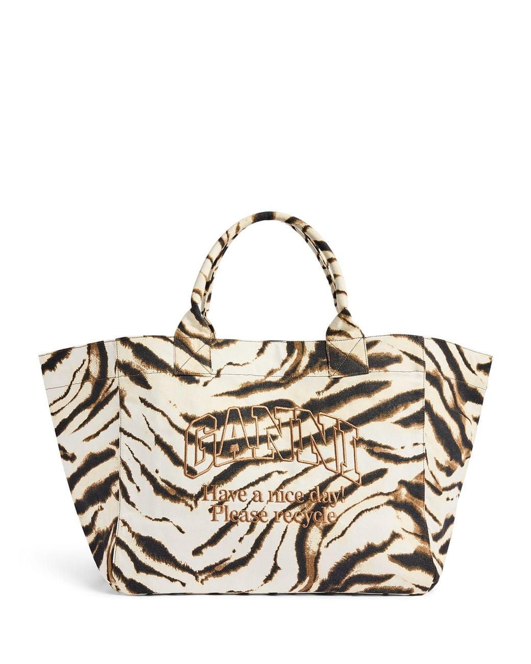 Ganni Metallic Large Canvas Zebra Tote Bag