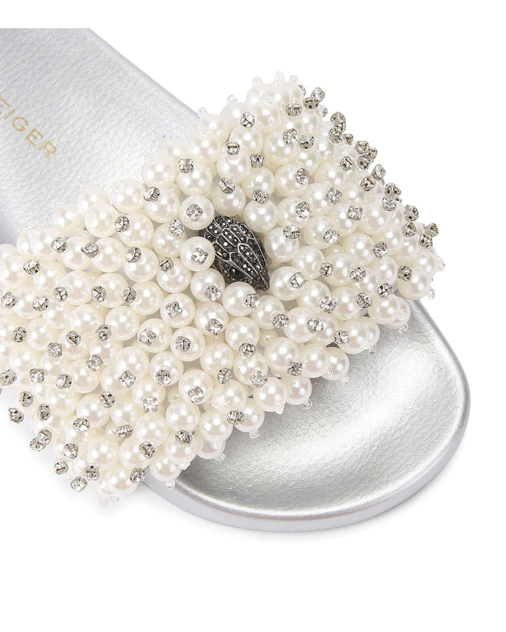 Kurt Geiger White Embellished Meena Eagle Slides