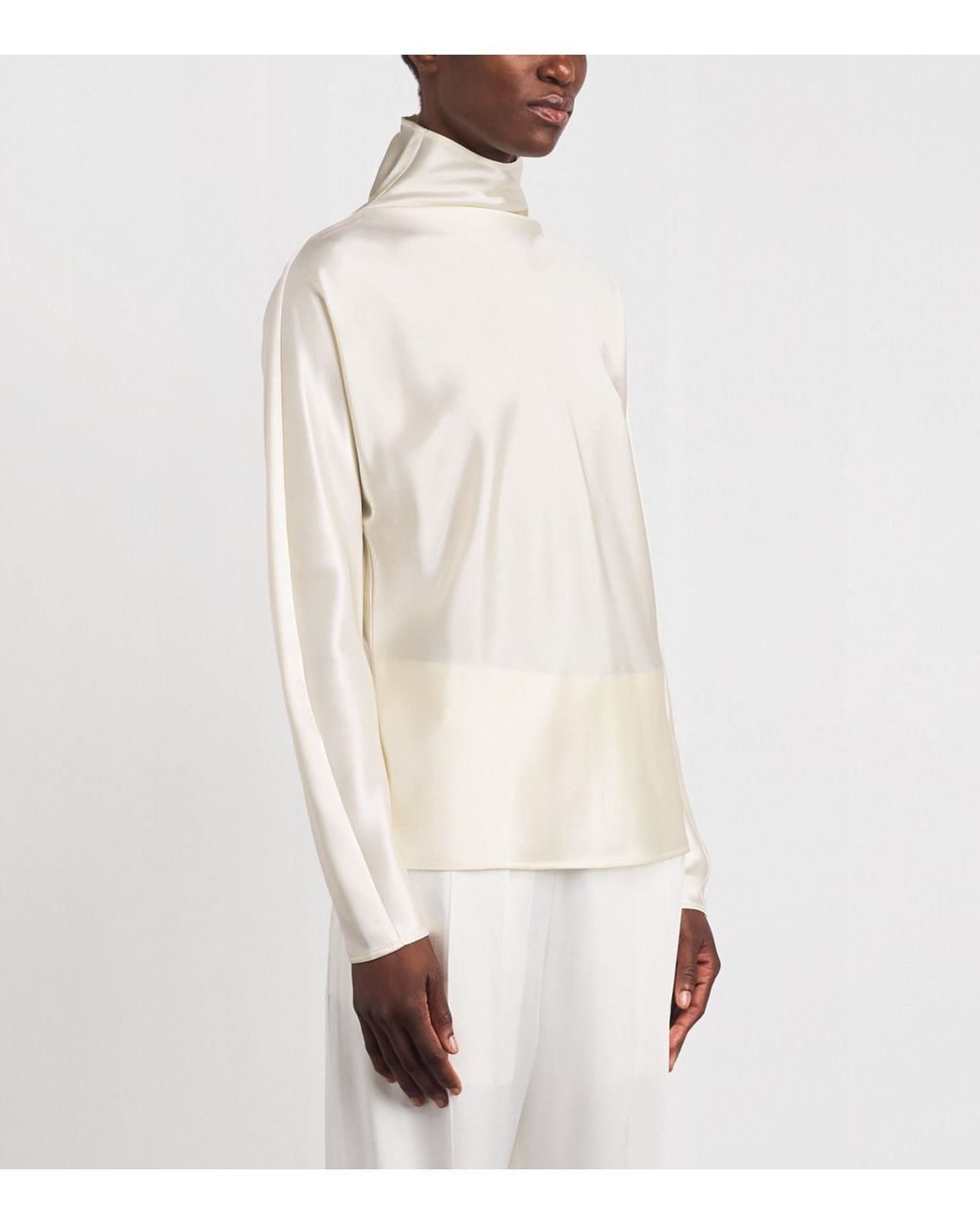 Almada Label Natural Satin High-Neck Maddy Blouse