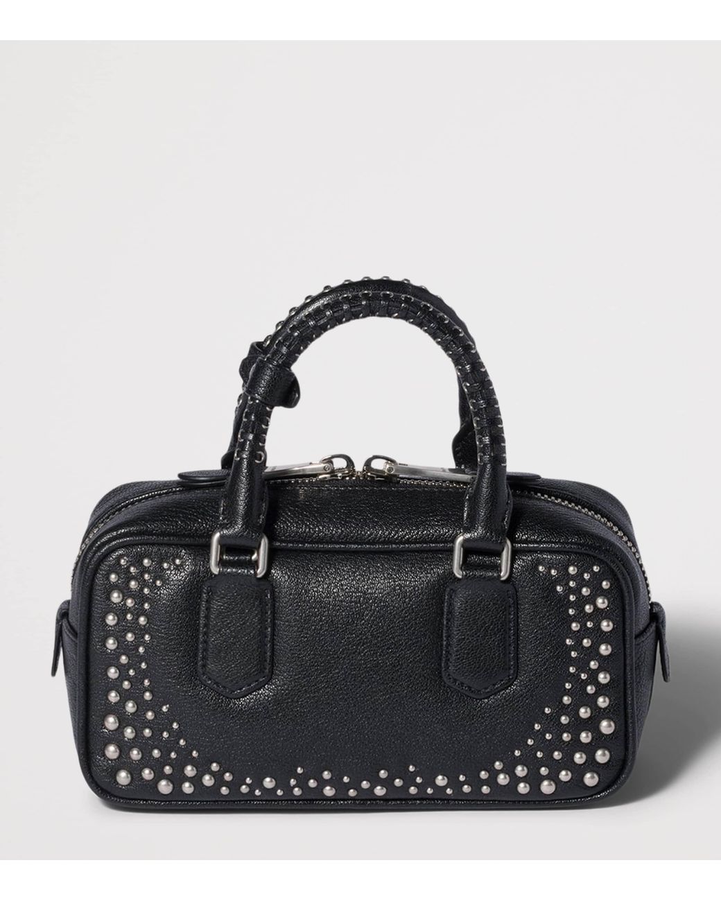 Miu Miu Black Leather Studded Arcadie Top-Handle Bag