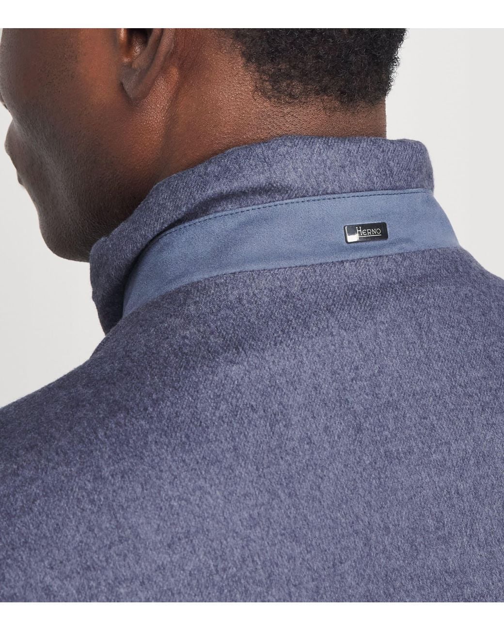 Herno Blue Silk-Cashmere High-Neck Bomber Jacket for men