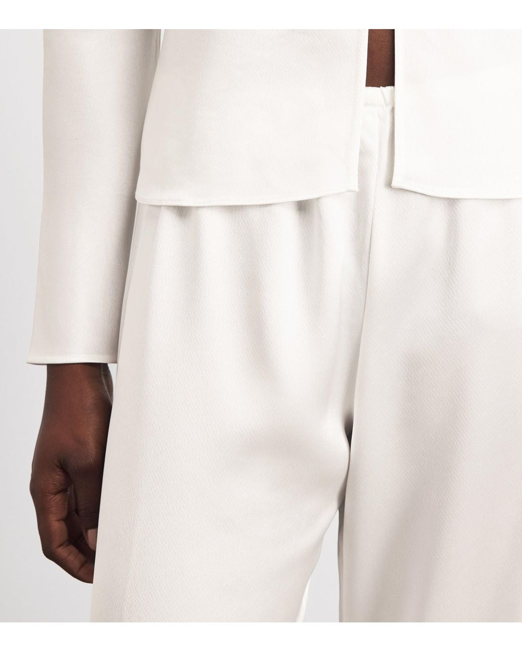Leset White Satin Barb Wide-Leg Trousers