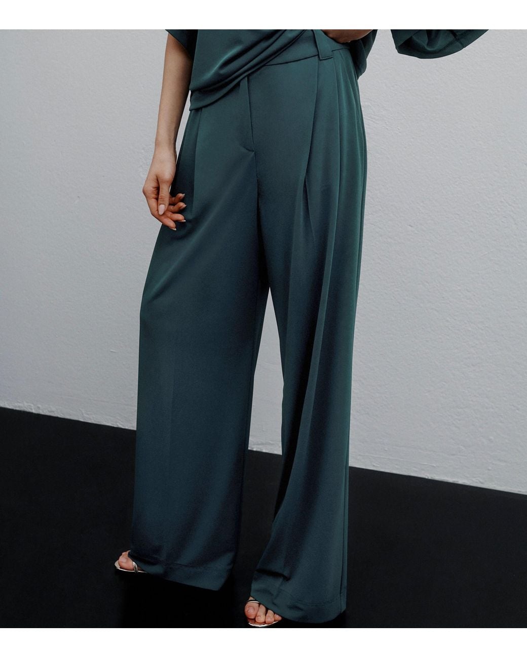 Marella Green Jersey Wide-Leg Trousers