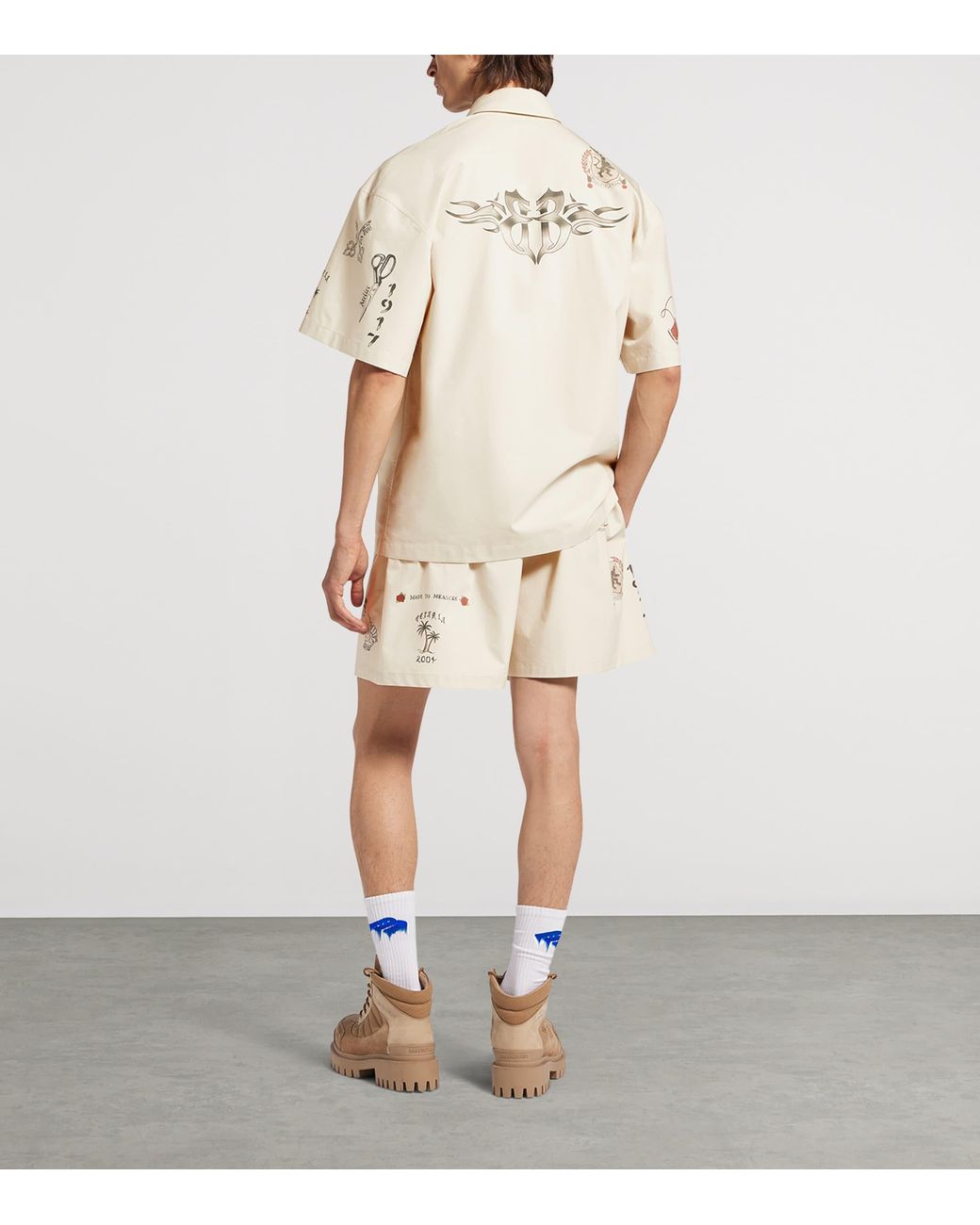 Balenciaga White Cotton Tattoo Short-Sleeve Shirt for men