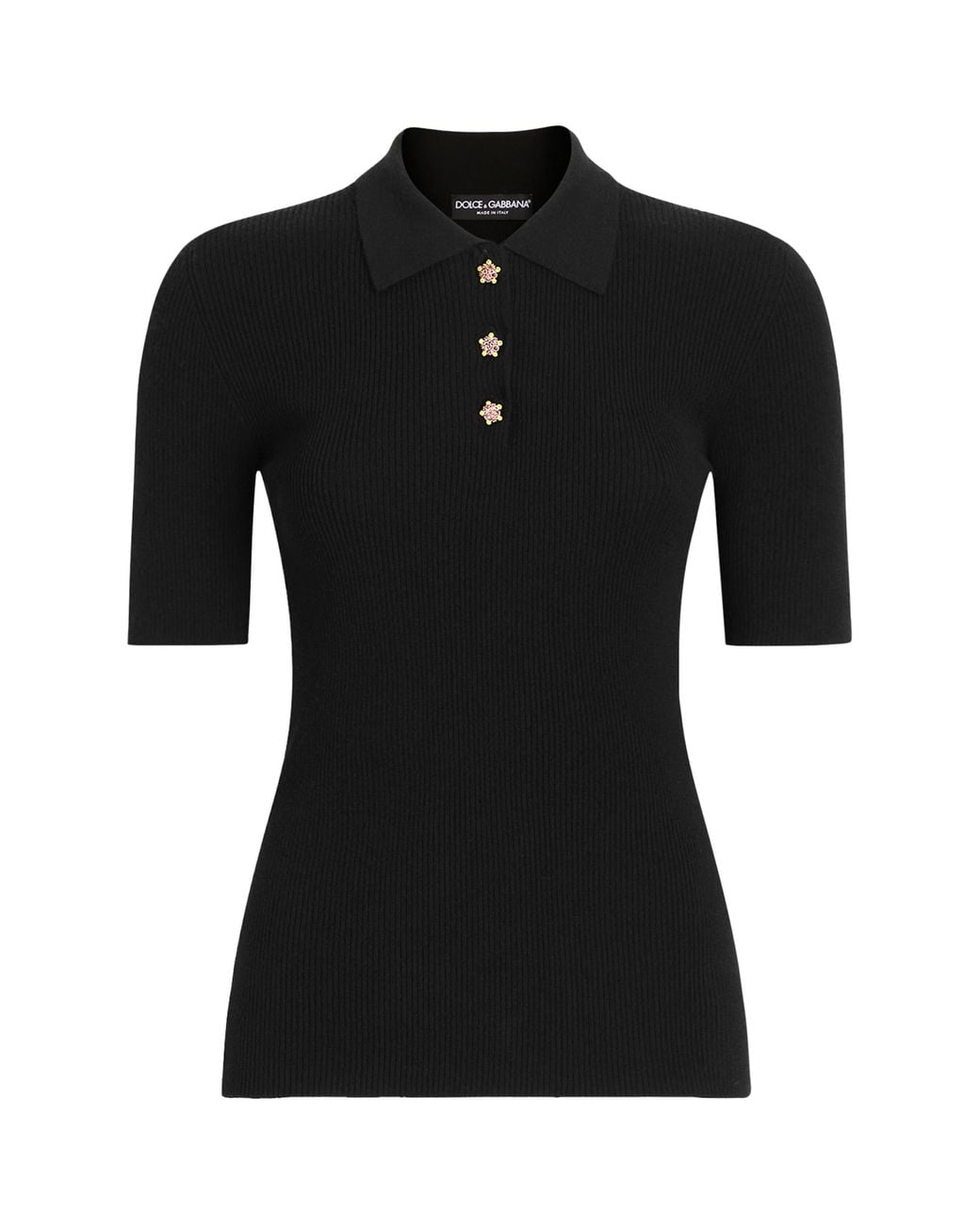 Dolce & Gabbana Black Slim-Fit Polo Sweater
